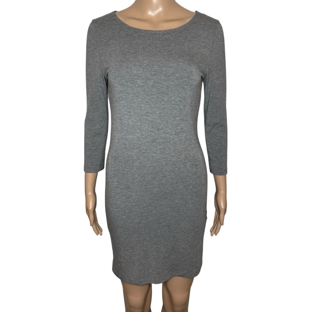 Forever 21 Solid Gray Round Neck 3/4 Sleeve Bodycon Mini Dress